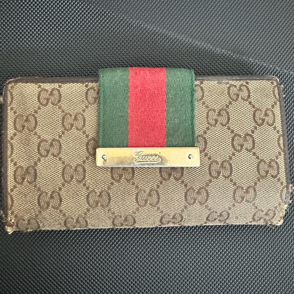 GUCCI GG Canvas Vintage Sherry Continental Wallet w/ bag, dustbag, box and cards